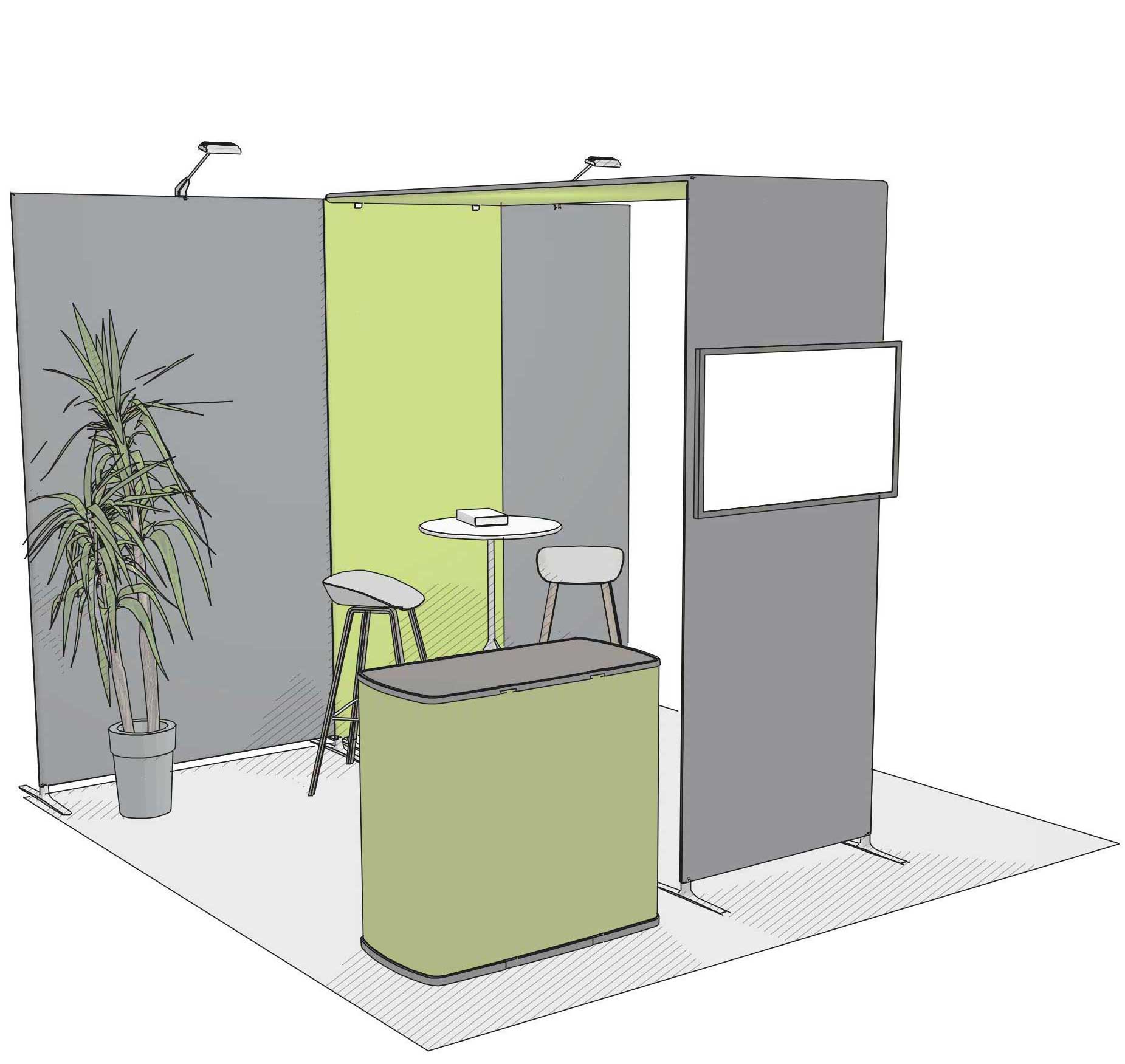 Kiosque tubulaire contour duo display — structure aluminium et visuel en tissu tendu