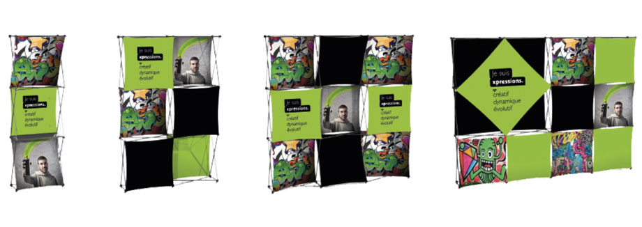 Kiosque d'exposition xpressions : mur pop-up tissu personnalisable et modulable.